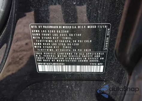 2020 Volkswagen Tiguan 2.0T S из США, поврежденный, VIN 3VV1B7AX7LM058984